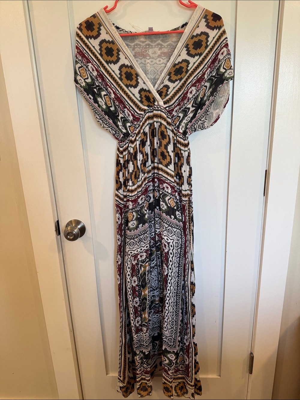 Bohemian Printed V-Neck Maxi Dress in Mustard, Black & White